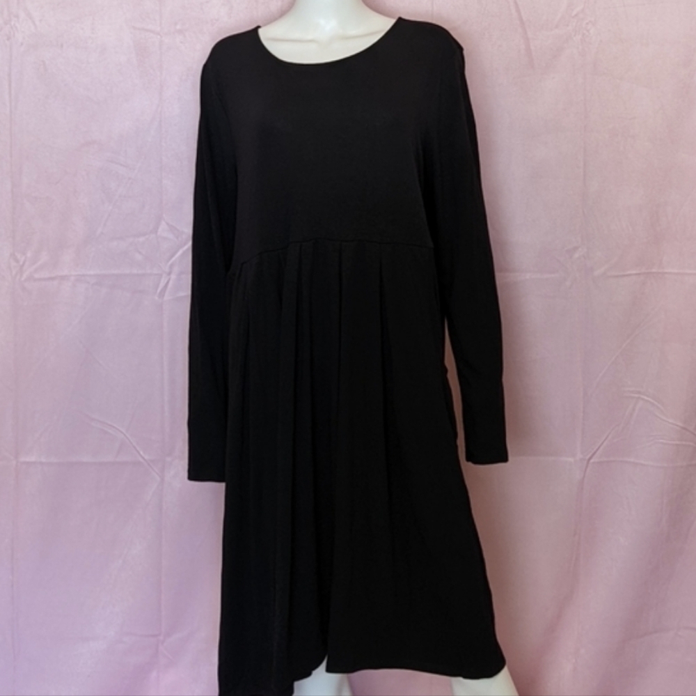 Zenana Premium Black Long Sleeve Pleated Midi Dress size 3X
